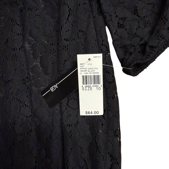AGB DRESS LACE 3/4 SLEEVE SQUARE NECK BLACK BOHO SHIFT SZ 10 RUFFLE FEMININE NEW - Picture 5 of 9